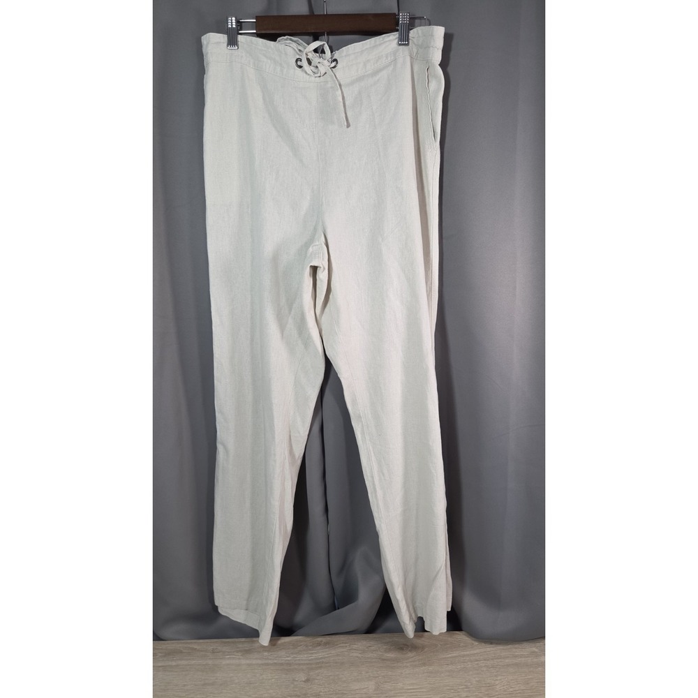 Per Se Drawstring Elastic Waist Linen Beige Capri Pants Women's Size Large